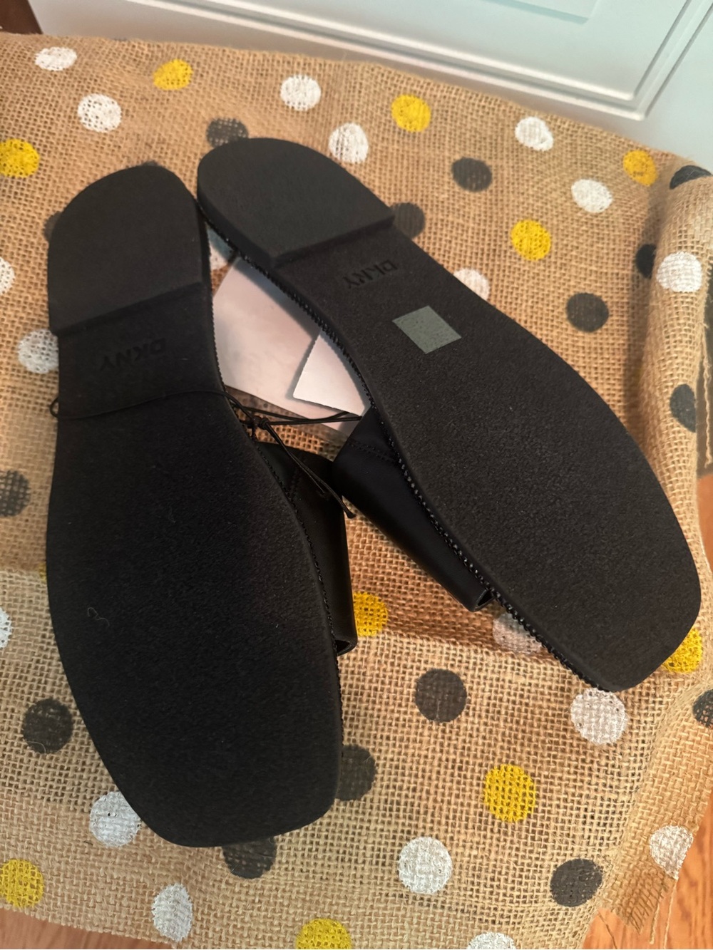 DKNY Black Slide Sandals with Silver Logo Plate - Picture 5 of 5